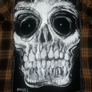 unique hand-painted skull patch on flannel